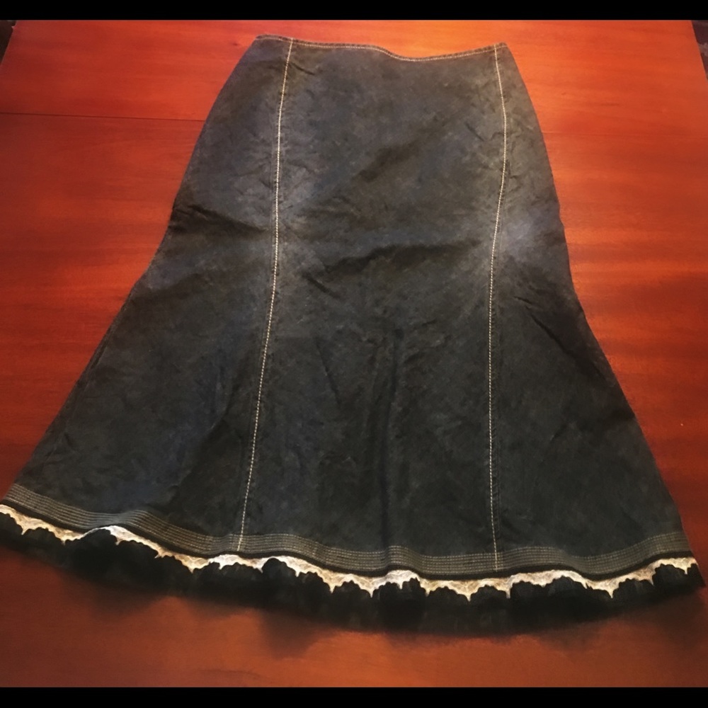 A-line black denim jean skirt